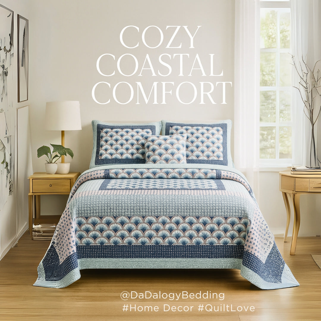 DaDa Bedding Mediterranean Blue Mint Green Patchwork Quilted Bedspread Set (JHW-884) from DaDalogy Bedding Collection