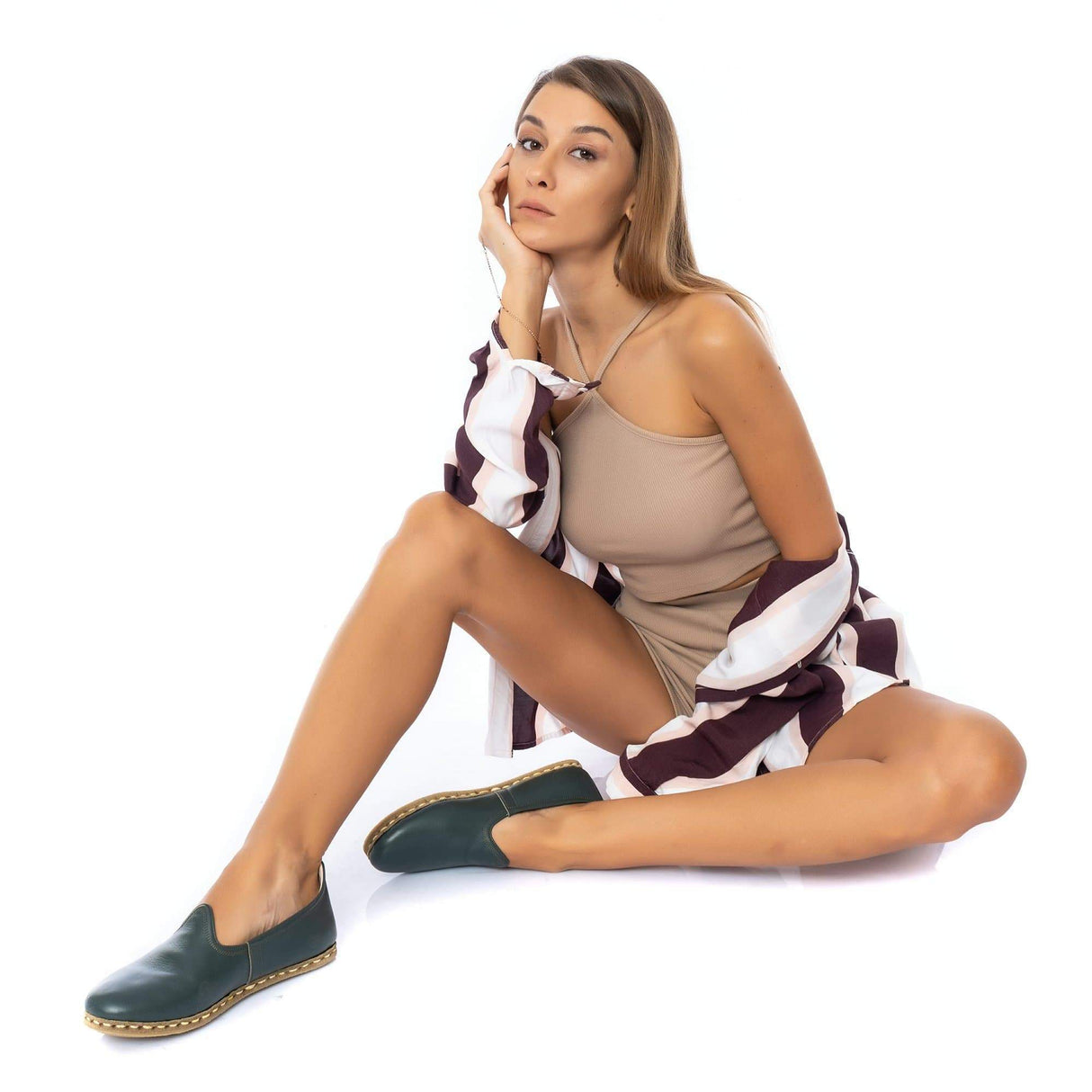 Women's Bottle Green Slip On Shoes from Atlantis Handmade Shoes