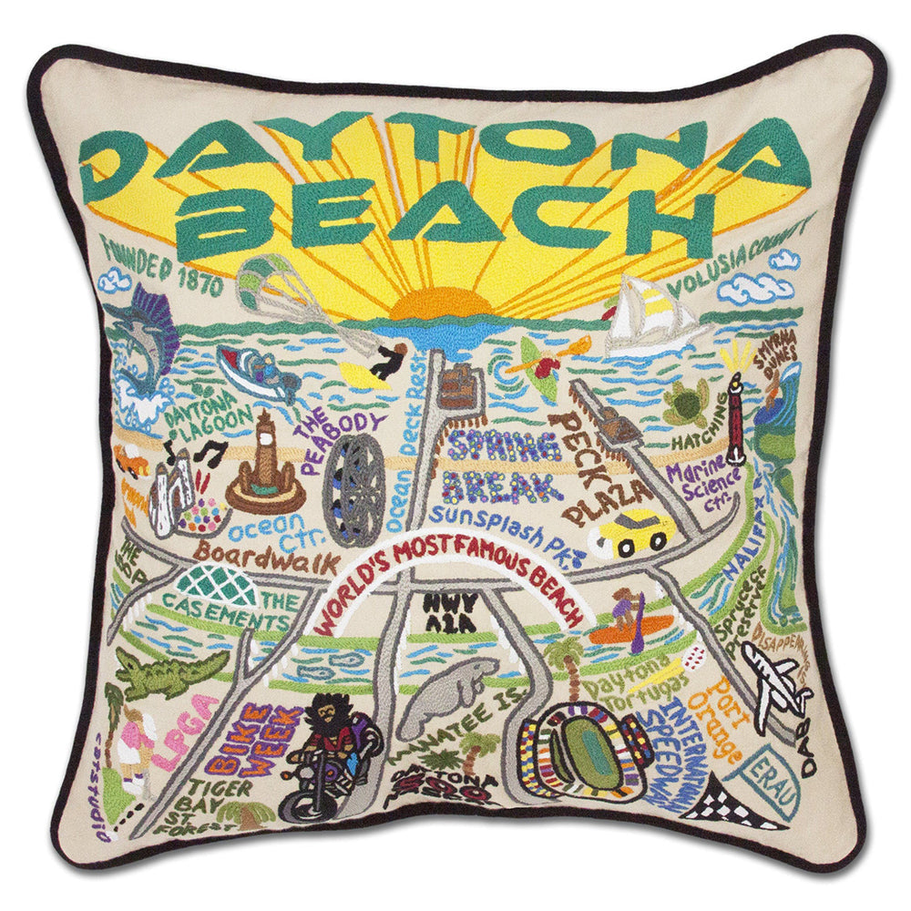 Daytona Beach Hand-Embroidered Pillow from Quirks!
