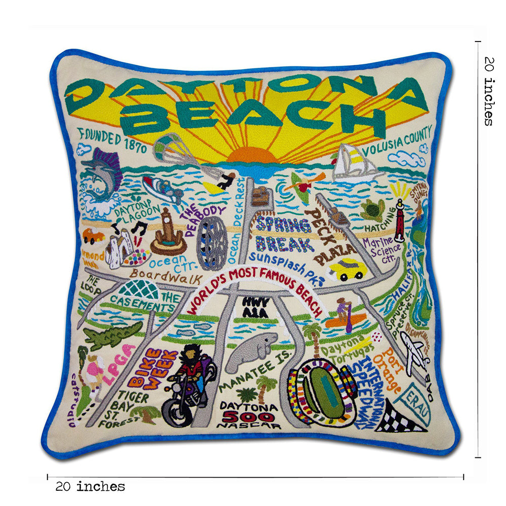 Daytona Beach Hand-Embroidered Pillow from Quirks!