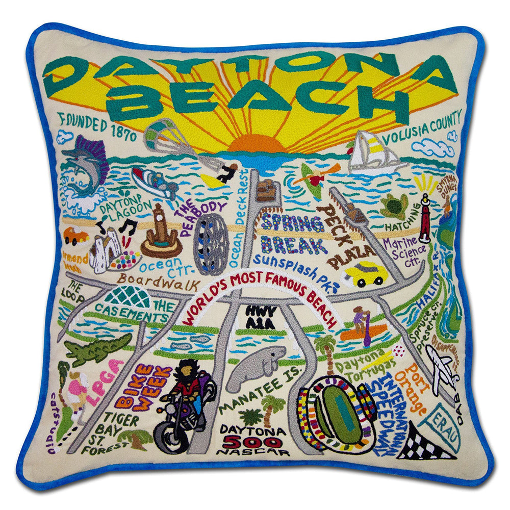 Daytona Beach Hand-Embroidered Pillow from Quirks!