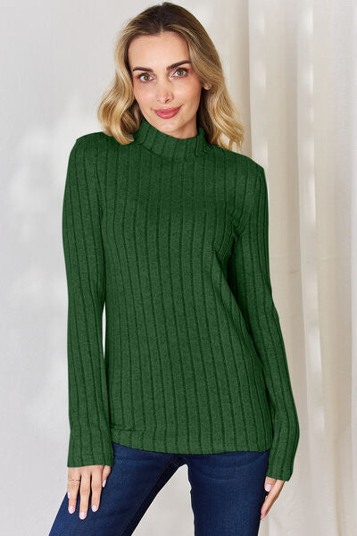 Basic Bae Full Size Ribbed Mock Neck Long Sleeve T-Shirt from Enfance-Heureuse