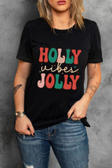 Black HOLLY JOLLY Vibes Christmas Crew Neck T Shirt from MsDressly