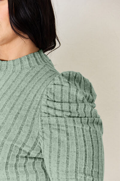 Basic Bae Full Size Ribbed Mock Neck Puff Sleeve T-Shirt from Enfance-Heureuse