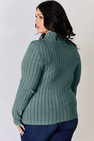 Basic Bae Full Size Ribbed Mock Neck Long Sleeve T-Shirt from Enfance-Heureuse