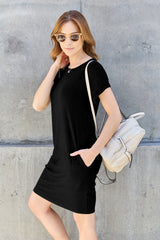 Basic Bae Bamboo Full Size Round Neck Short Sleeve Dress with Pockets from Enfance-Heureuse