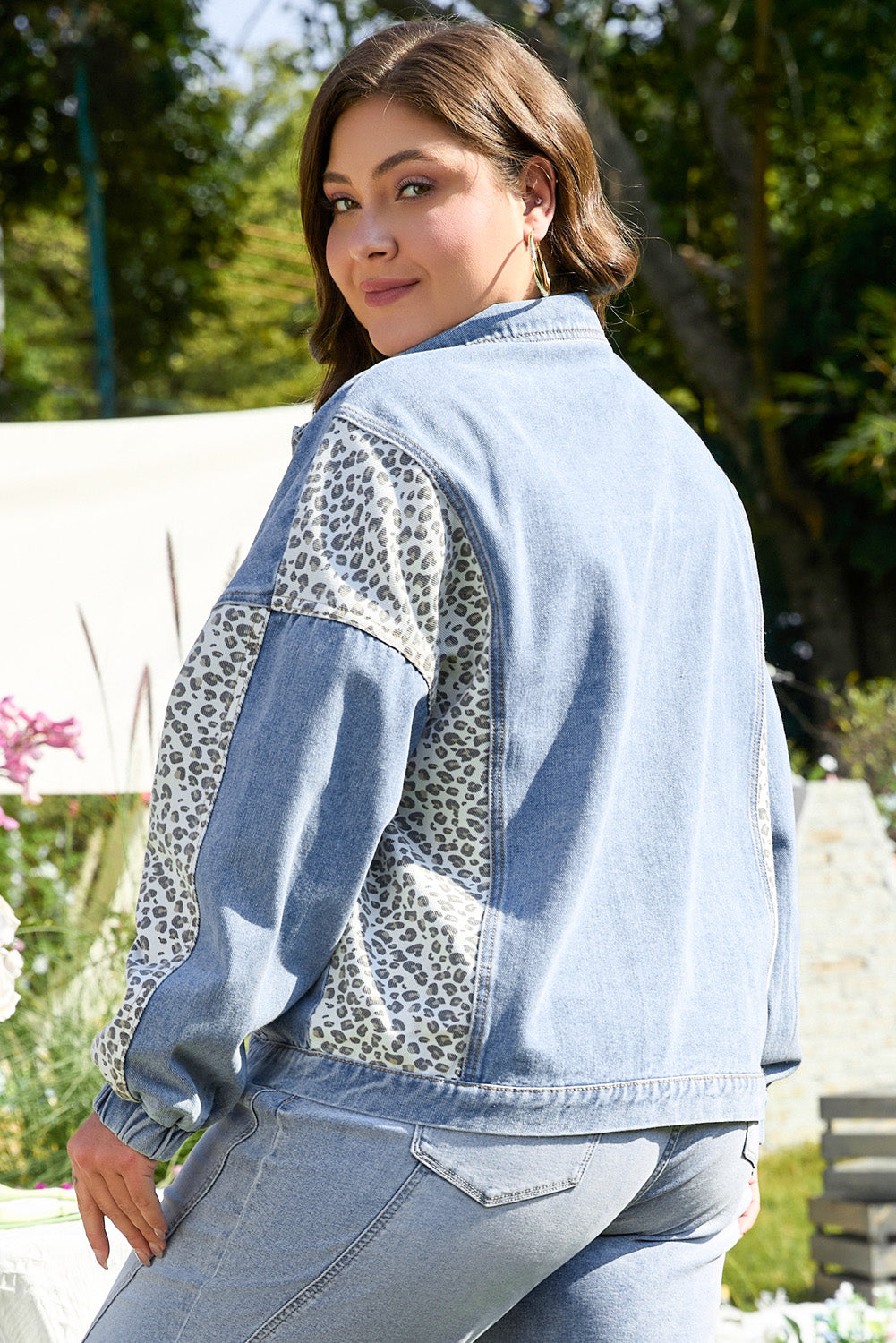 Miriam Plus Size Leopard Patchwork Denim Jacket from Threaded Pear