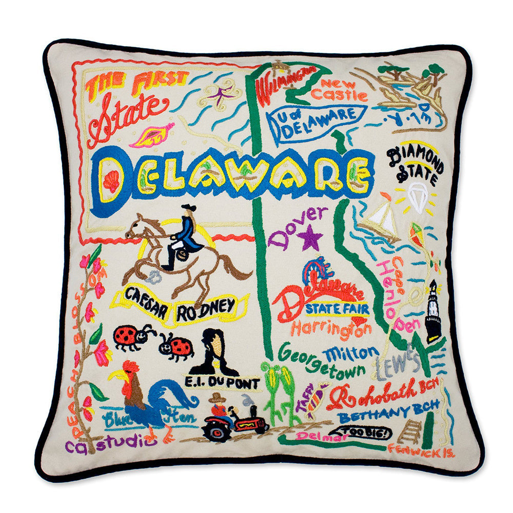 Delaware Hand-Embroidered Pillow from Quirks!
