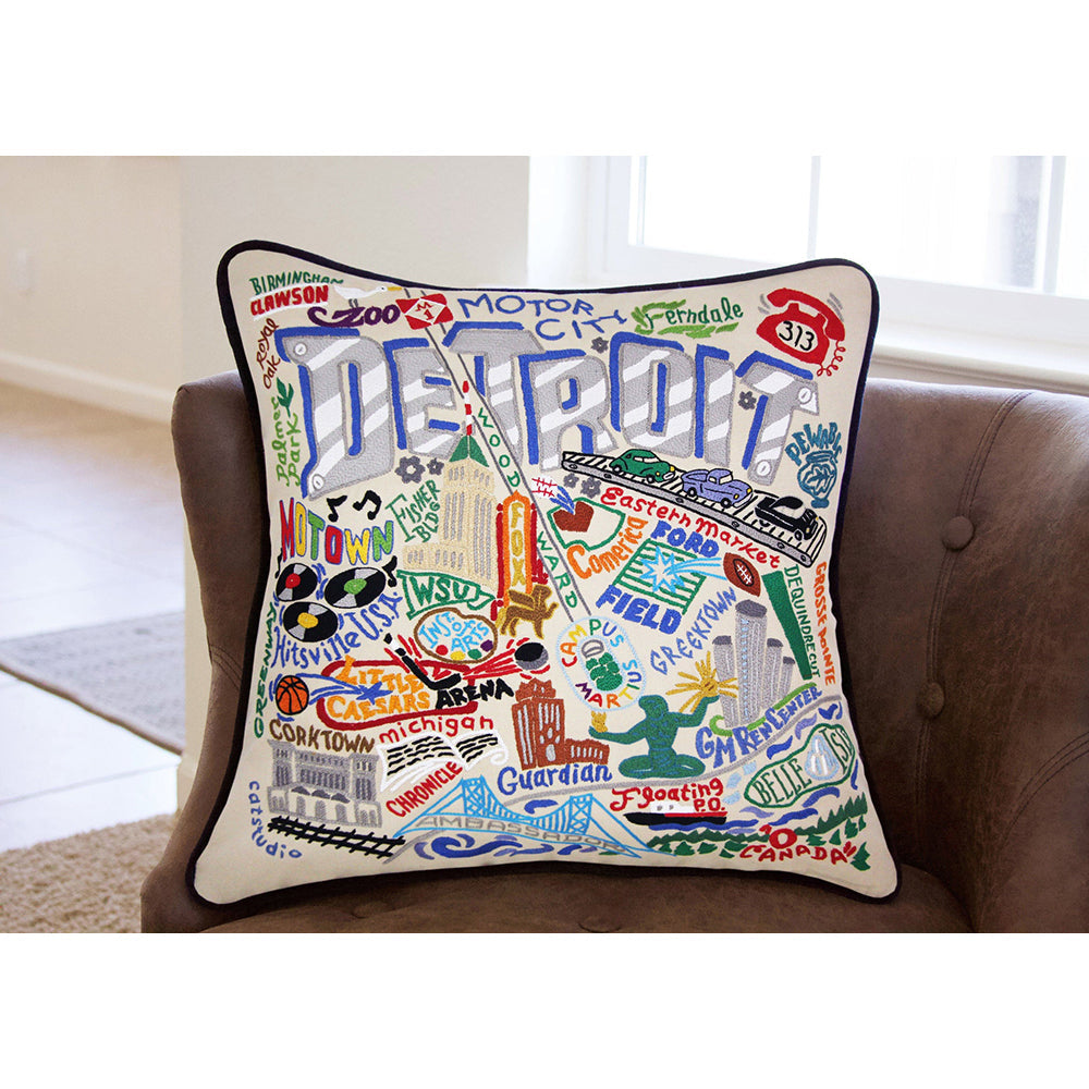 Detroit Hand-Embroidered Pillow by Cat Studio from Quirks!