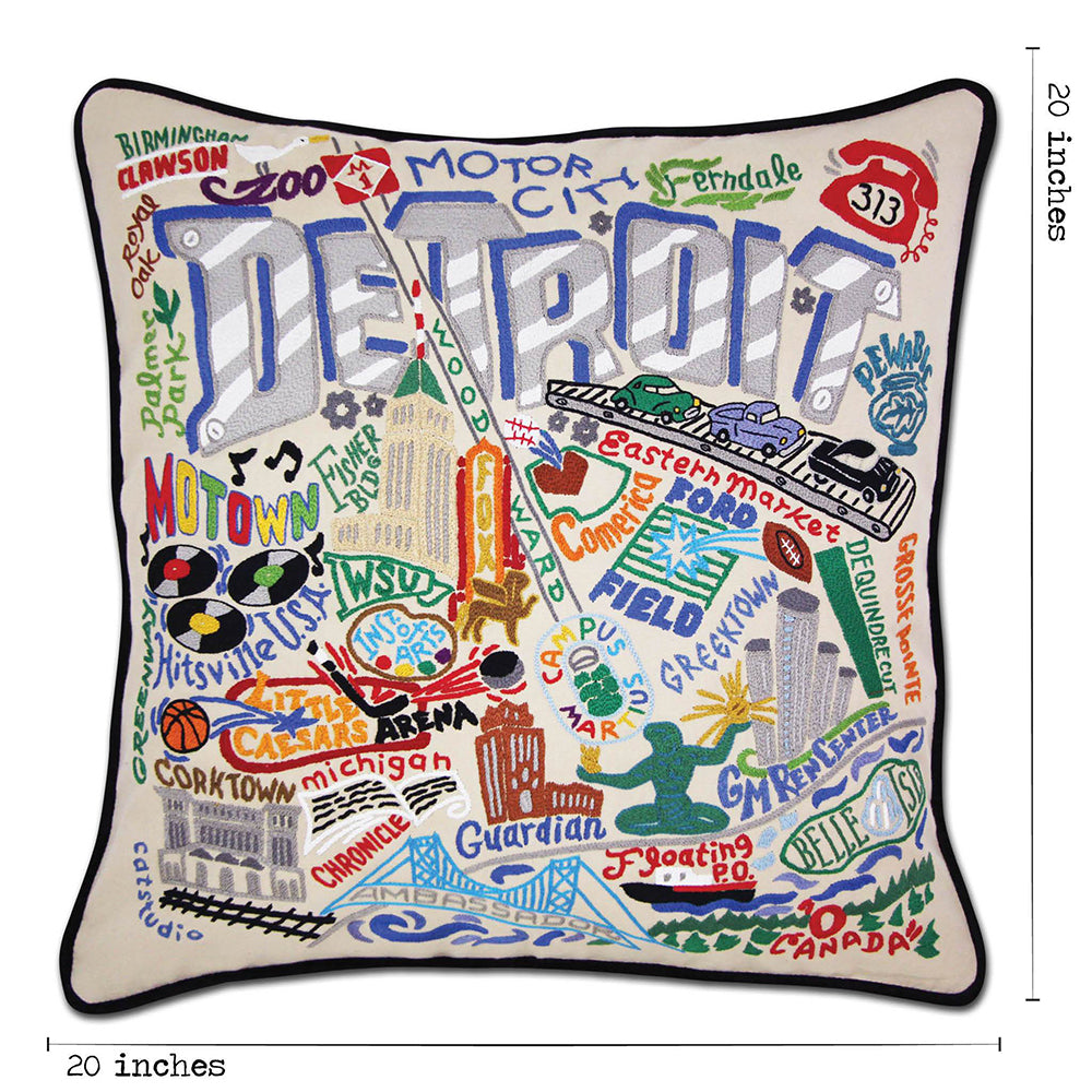 Detroit Hand-Embroidered Pillow by Cat Studio from Quirks!