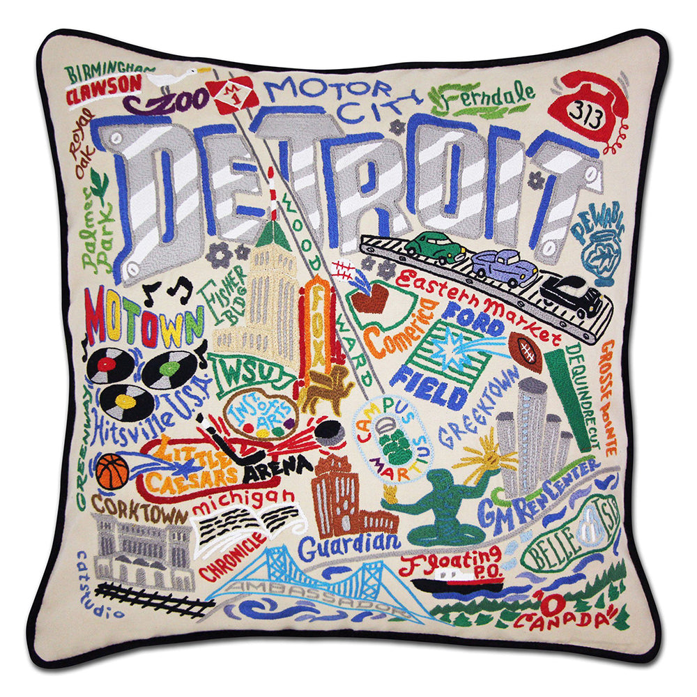Detroit Hand-Embroidered Pillow by Cat Studio from Quirks!