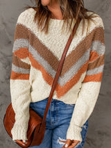 Beige Chevron Stripe Drop Shoulder Knit Pullover from MsDressly