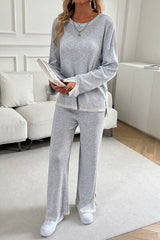 Devine Contrast Trim Round Neck Top and Pants Set from Enfance-Heureuse