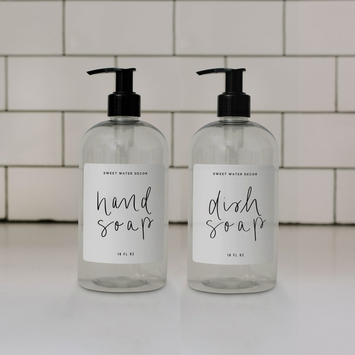 Clear 16oz Plastic Countertop Dispenser Set of 2 - White Label From Sweet Water Decor