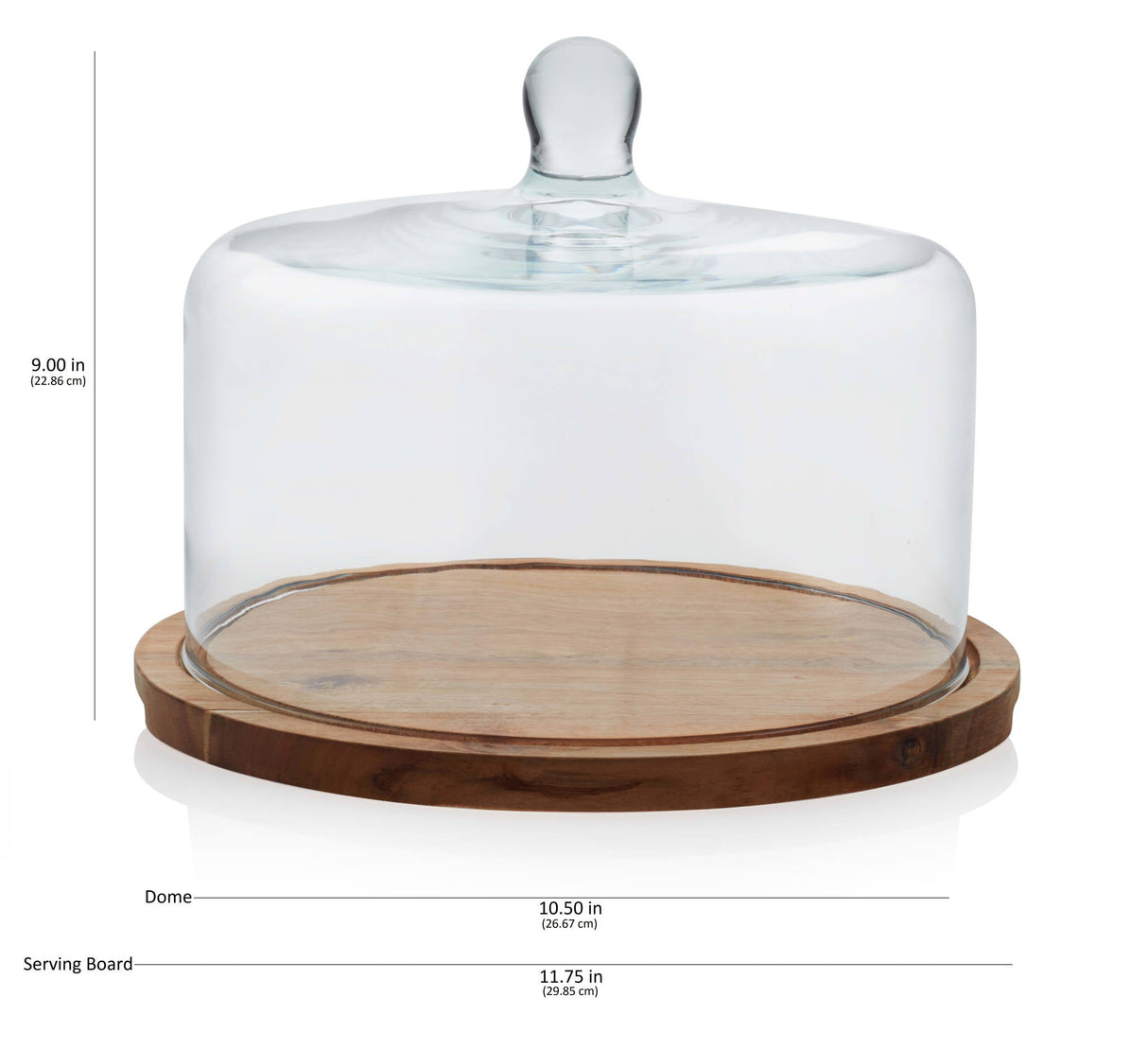 Libbey Acaciawood Flat Round Wood Server Cake Stand with Glass Dome from Libbey