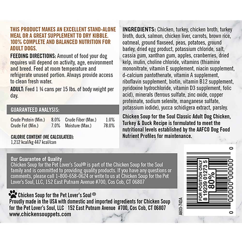 Chicken Soup Adult Chicken, Turkey and Duck Wet Dog Can (13oz) from The Family Pet