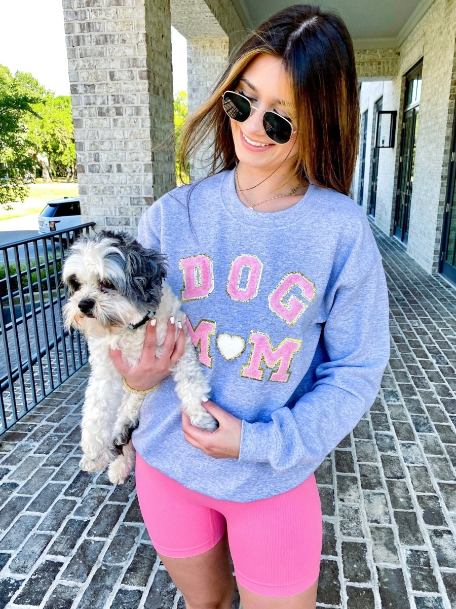 Dog Mom Letter Patch Crewneck Sweatshirt from United Monograms