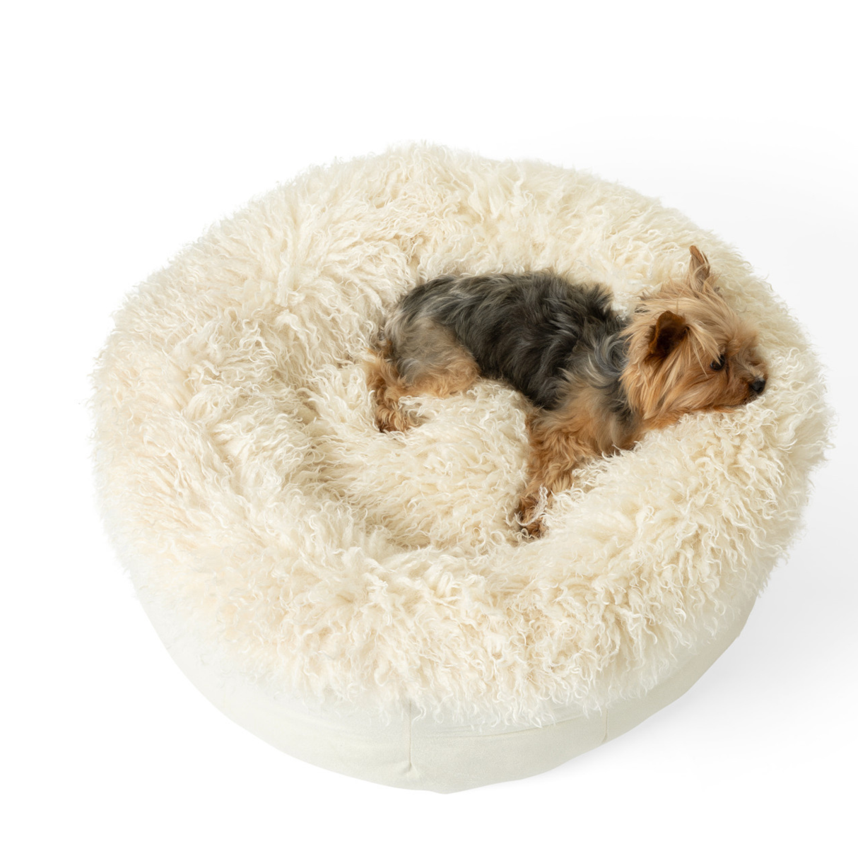 PupPouf™ Luxe Faux Fur Donut Dog Bed - Plush Sheep Ivory from Paw.com