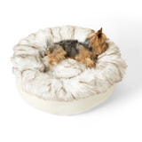 PupPouf™ Faux Fur Donut Dog Bed - White with Brown Accents from Paw.com