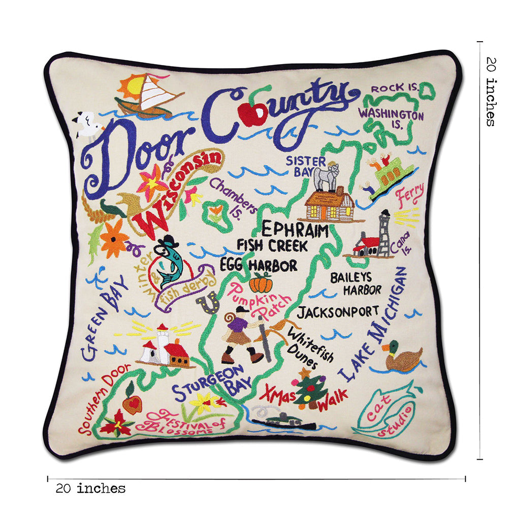 Door County Hand-Embroidered Pillow from Quirks!