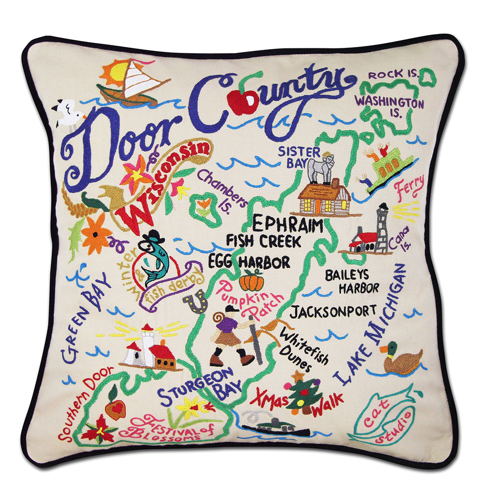 Door County Hand-Embroidered Pillow from Quirks!