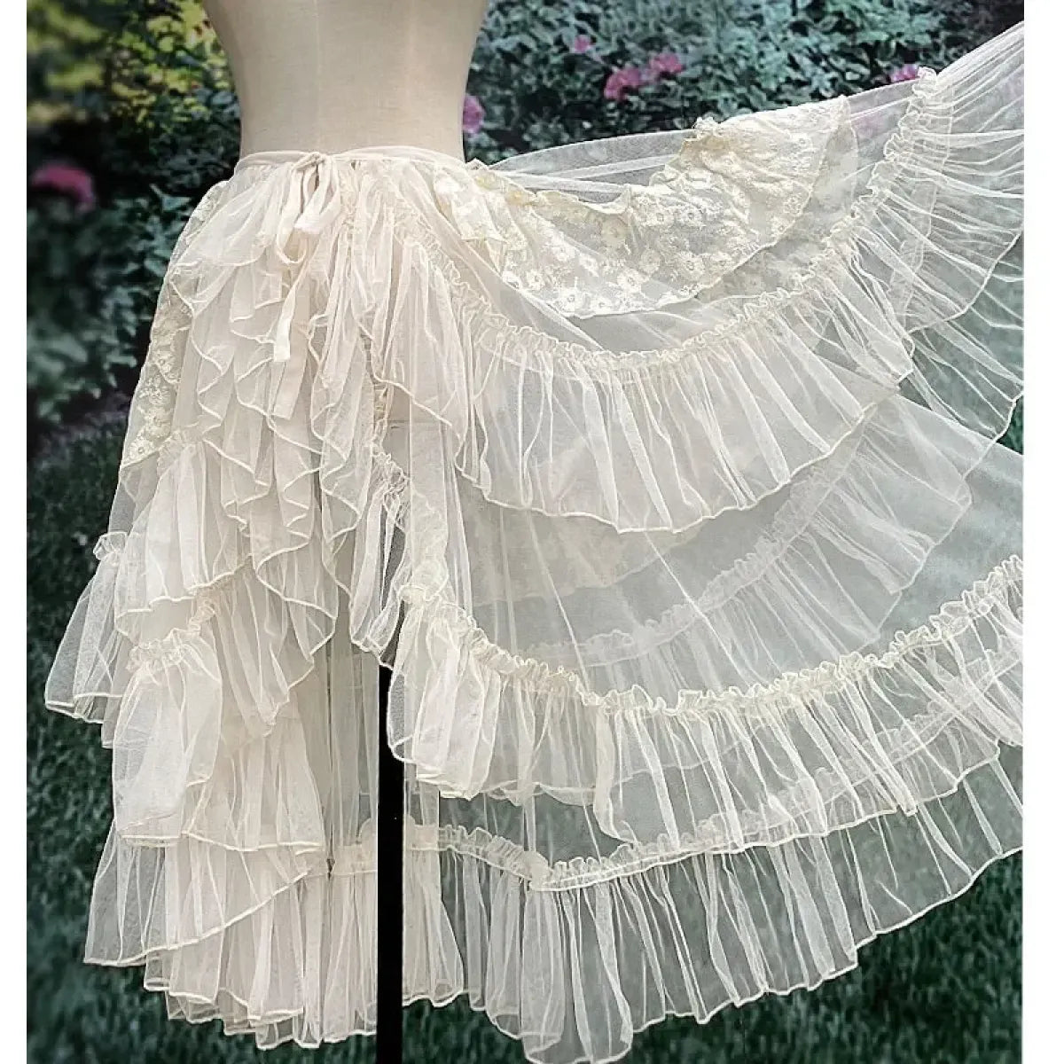 Double-Layered Waist Curtain Skirt - Asymmetrical Ruffle High-Low Cover-Up from Kawaii Stop