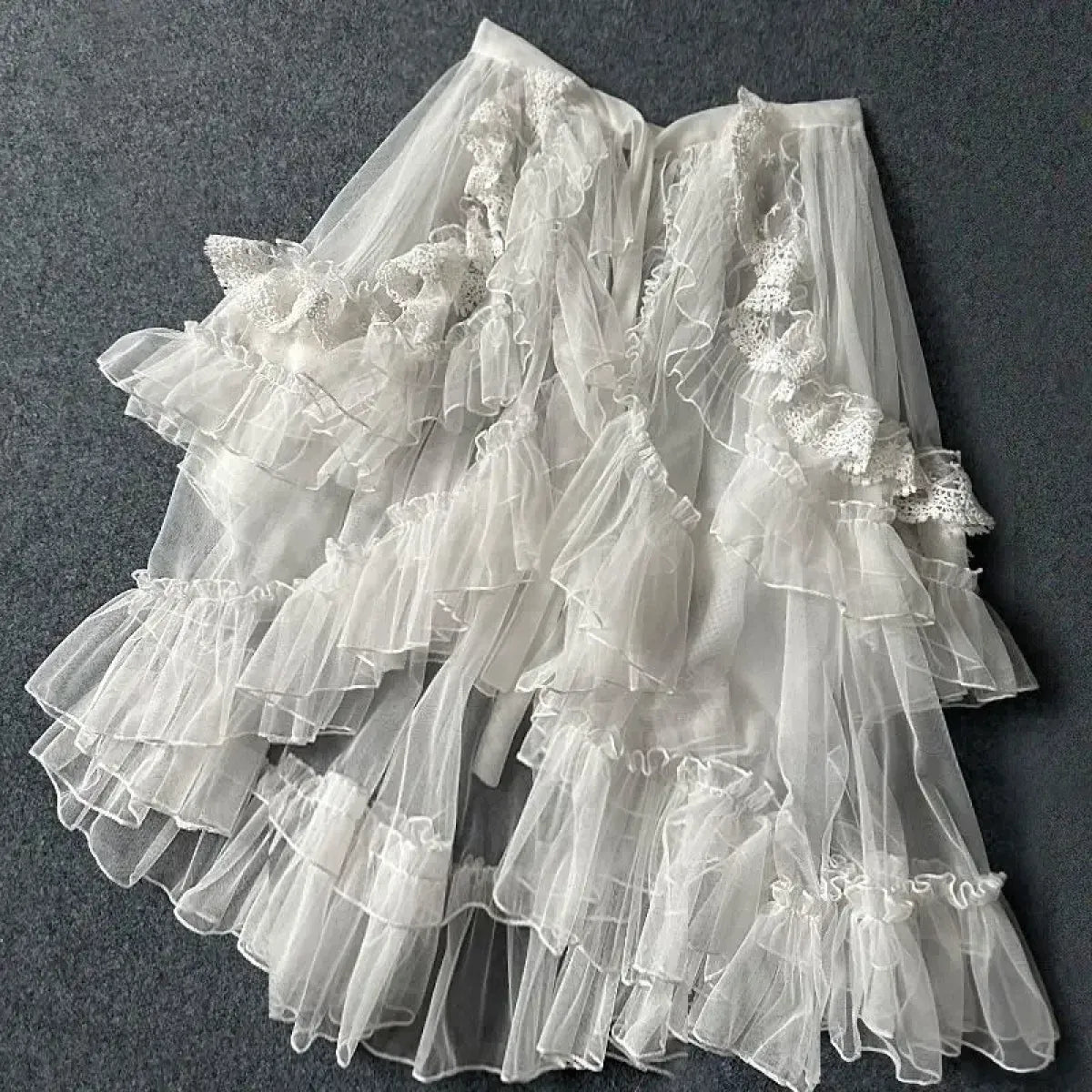 Double-Layered Waist Curtain Skirt - Asymmetrical Ruffle High-Low Cover-Up from Kawaii Stop