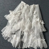 Double-Layered Waist Curtain Skirt - Asymmetrical Ruffle High-Low Cover-Up from Kawaii Stop