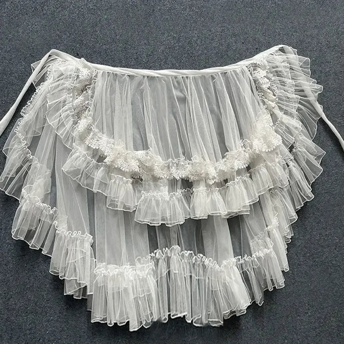 Double-Layered Waist Curtain Skirt - Asymmetrical Ruffle High-Low Cover-Up from Kawaii Stop