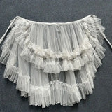 Double-Layered Waist Curtain Skirt - Asymmetrical Ruffle High-Low Cover-Up from Kawaii Stop