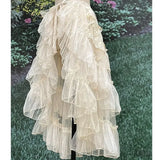 Double-Layered Waist Curtain Skirt - Asymmetrical Ruffle High-Low Cover-Up from Kawaii Stop
