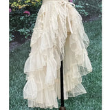 Double-Layered Waist Curtain Skirt - Asymmetrical Ruffle High-Low Cover-Up from Kawaii Stop