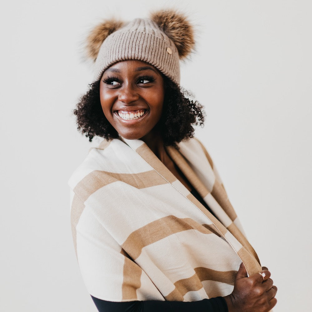 Double Fur Pom, Angora Knit Beanie from Pretty Simple