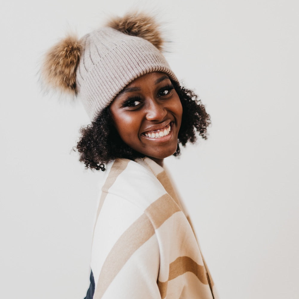 Double Fur Pom, Angora Knit Beanie from Pretty Simple