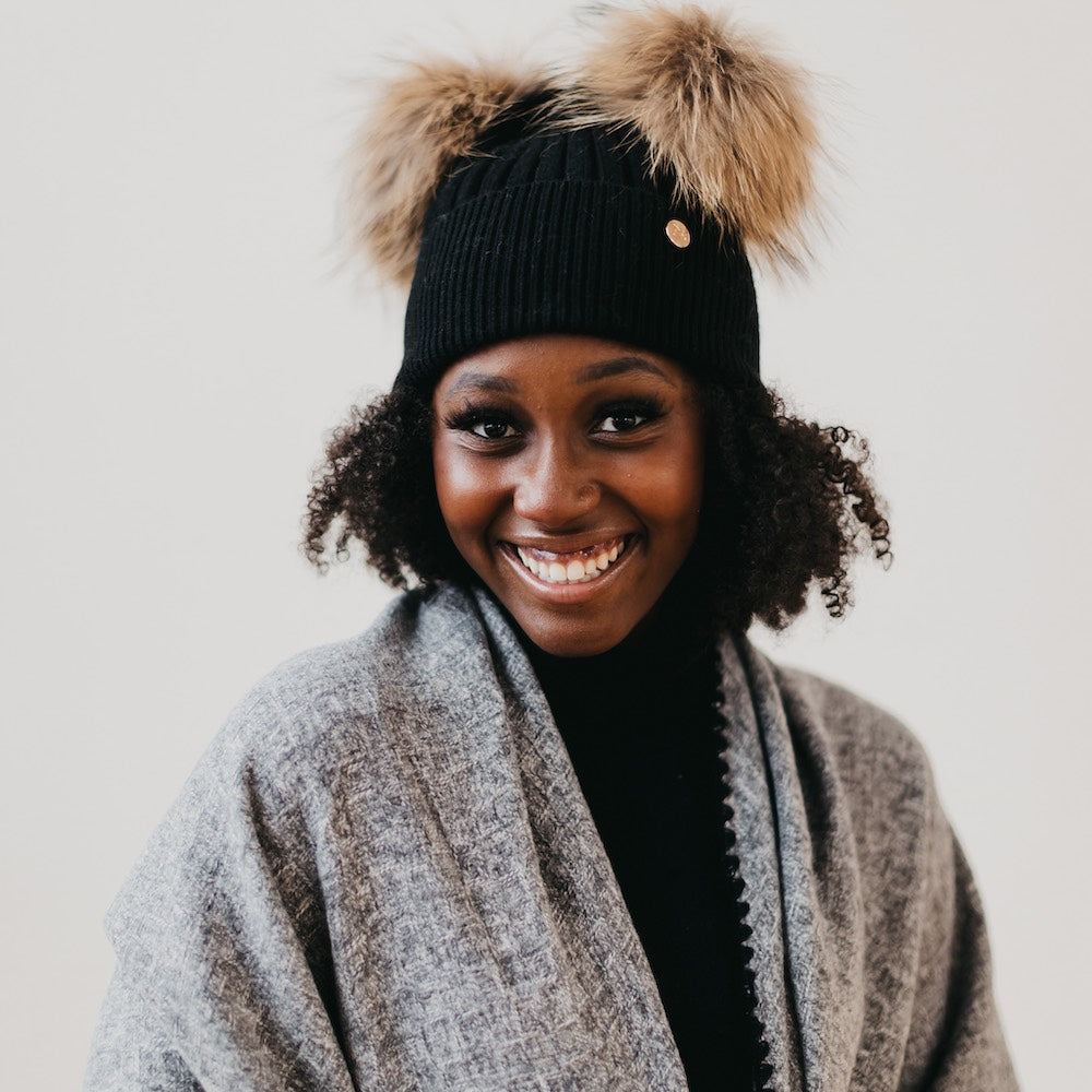Double Fur Pom, Angora Knit Beanie from Pretty Simple