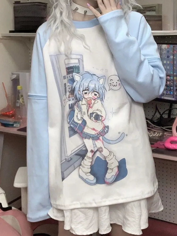 Dreamy Detachable Sleeve Tee – Kawaii Cat & Anime Harajuku Style Top From Kawaii Stop