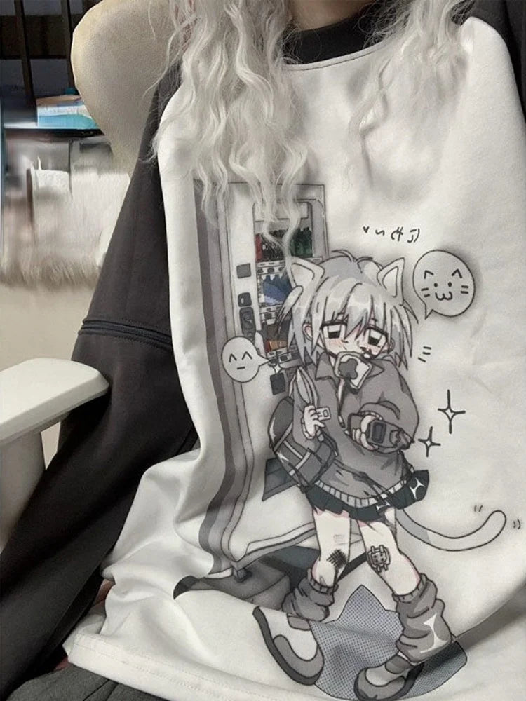 Dreamy Detachable Sleeve Tee – Kawaii Cat & Anime Harajuku Style Top From Kawaii Stop