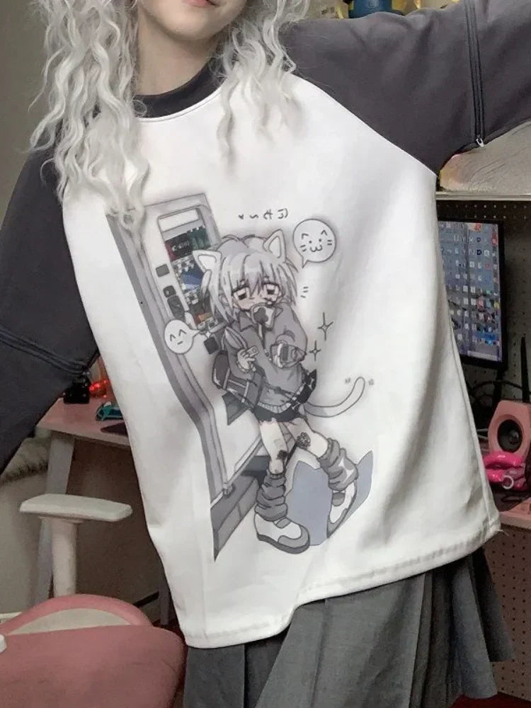 Dreamy Detachable Sleeve Tee – Kawaii Cat & Anime Harajuku Style Top From Kawaii Stop