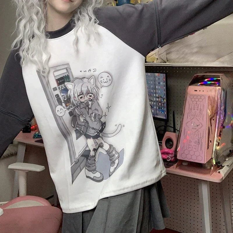 Dreamy Detachable Sleeve Tee – Kawaii Cat & Anime Harajuku Style Top From Kawaii Stop