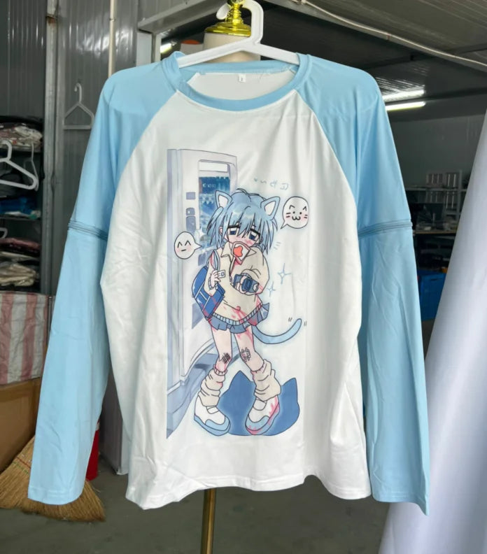 Dreamy Detachable Sleeve Tee – Kawaii Cat & Anime Harajuku Style Top From Kawaii Stop