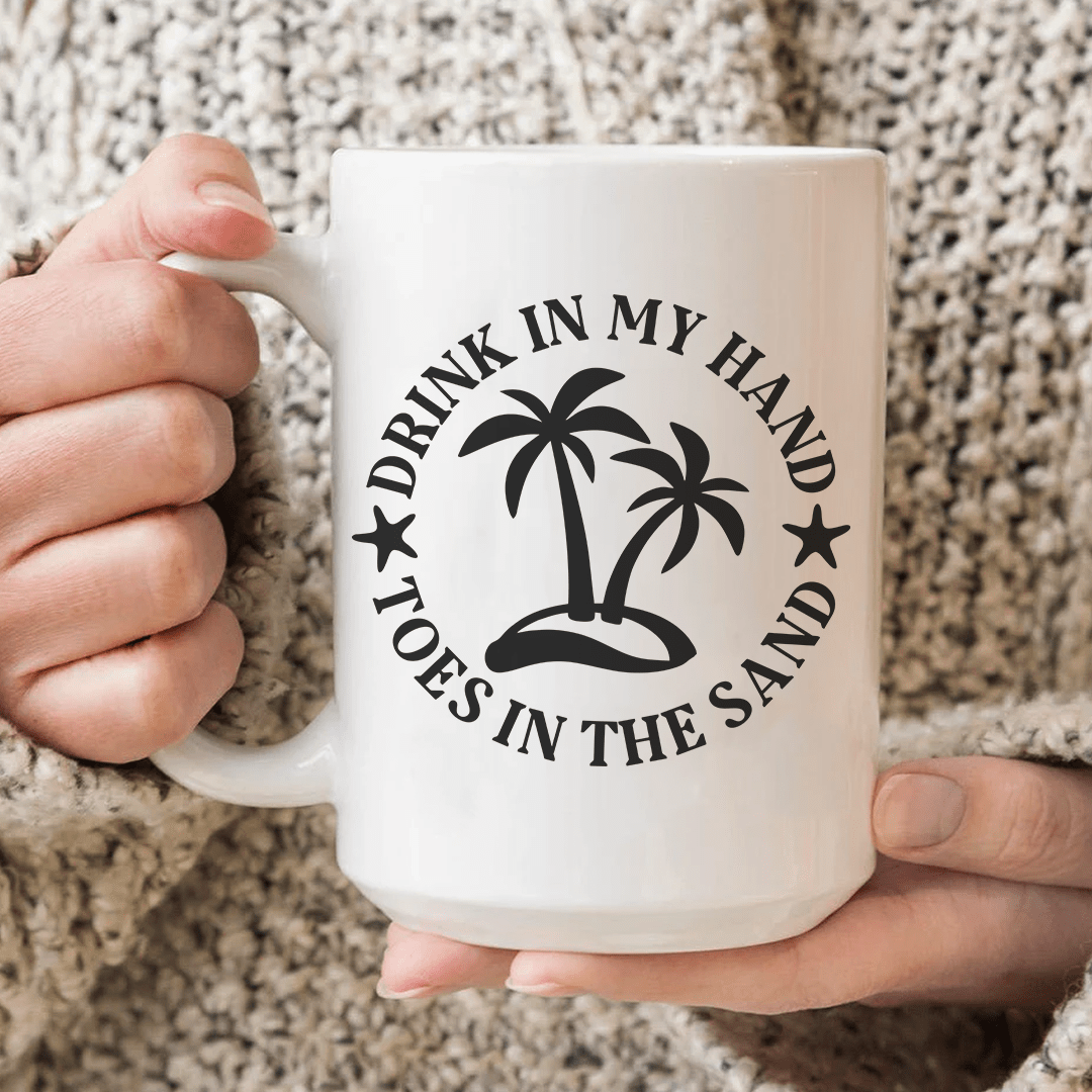 Drink In My Hand Toes In The Sand  Ceramic Mug 15 oz from Peachy Sunday