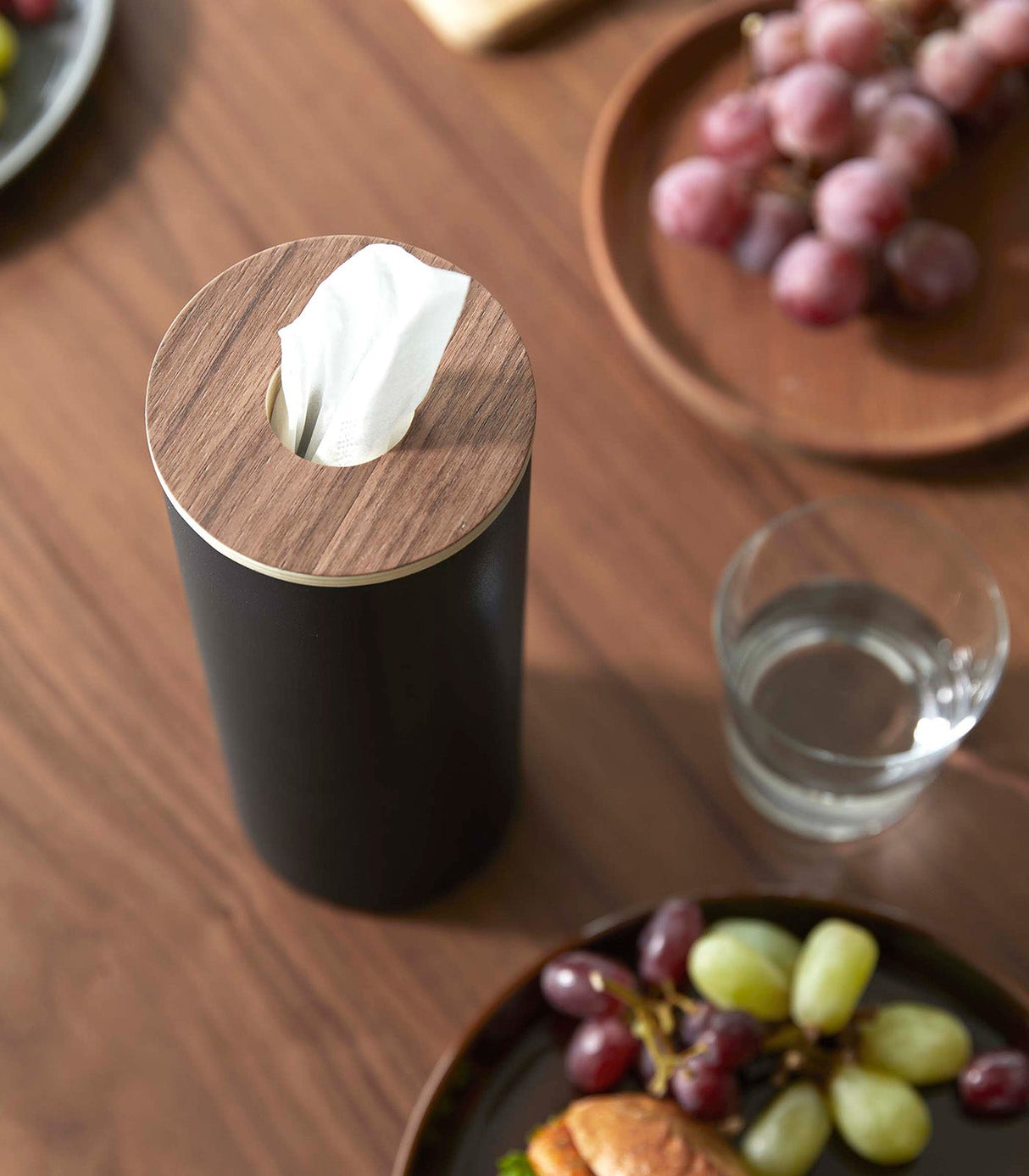 Round Tissue Case - Steel + Wood from Yamazaki Home