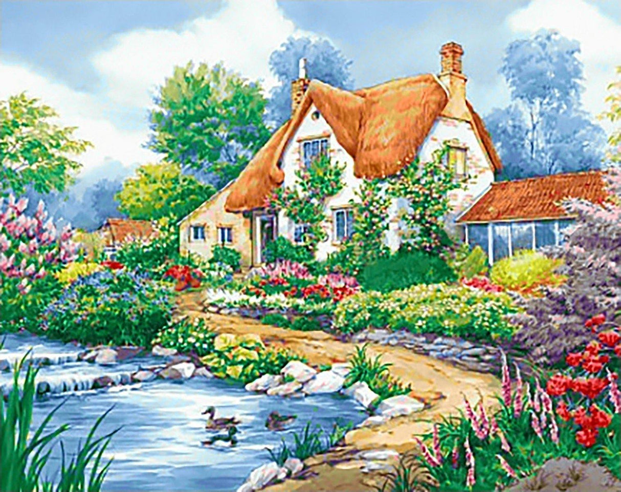 Duck Pond Cottage WD2404 14.9 x 18.9 inches Wizardi Diamond Painting Kit from Wizardi