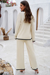 Devine Contrast Trim Round Neck Top and Pants Set from Enfance-Heureuse