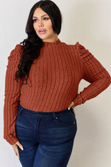 Basic Bae Full Size Ribbed Mock Neck Puff Sleeve T-Shirt from Enfance-Heureuse
