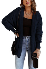 Blue Soft Fleece Hooded Open Front Coat From MsDressly