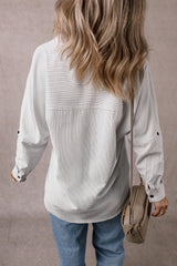 Black Stripe Roll-tab Sleeve Pocketed Long Shirt from MsDressly