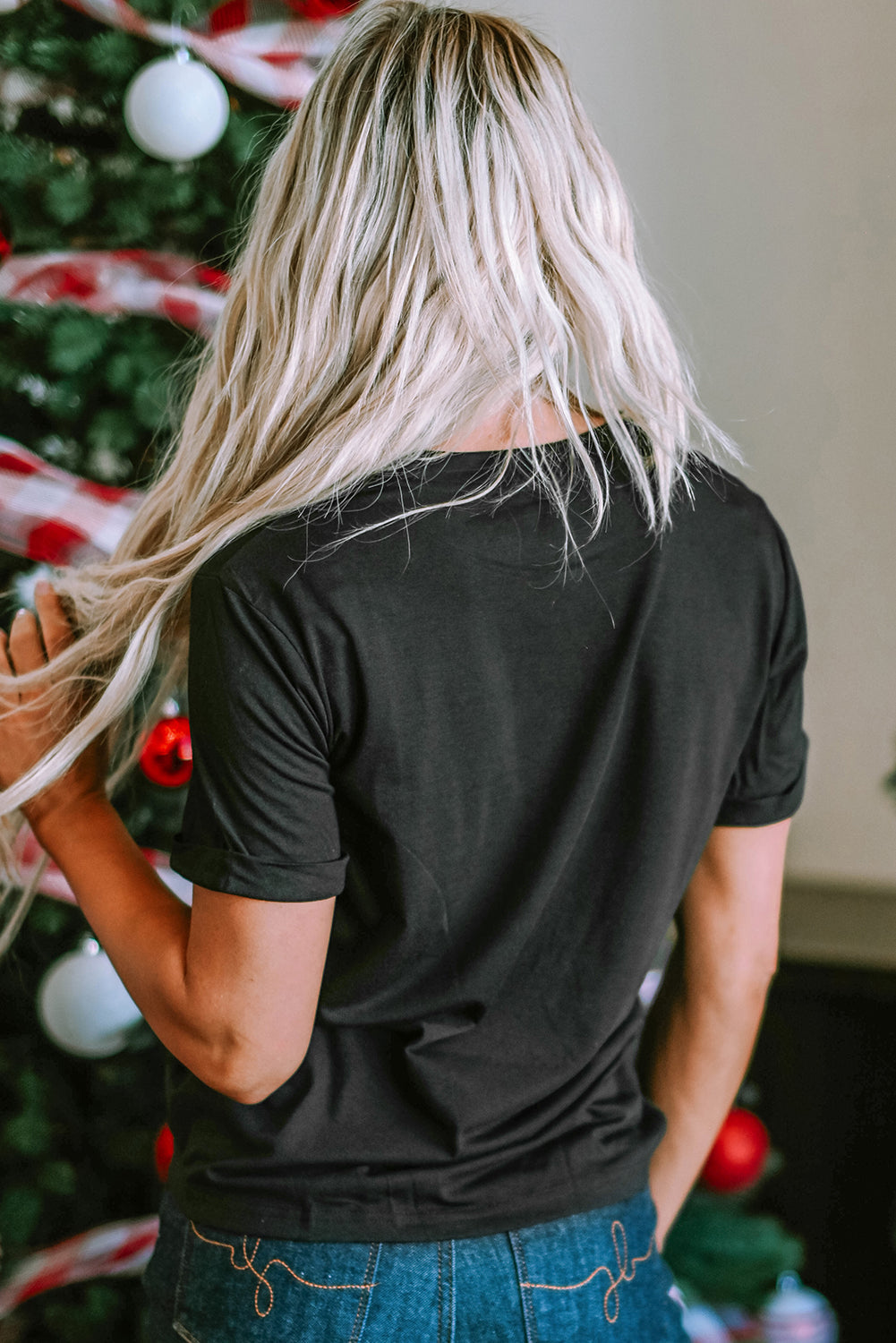 Black HOLLY JOLLY Vibes Christmas Crew Neck T Shirt from MsDressly
