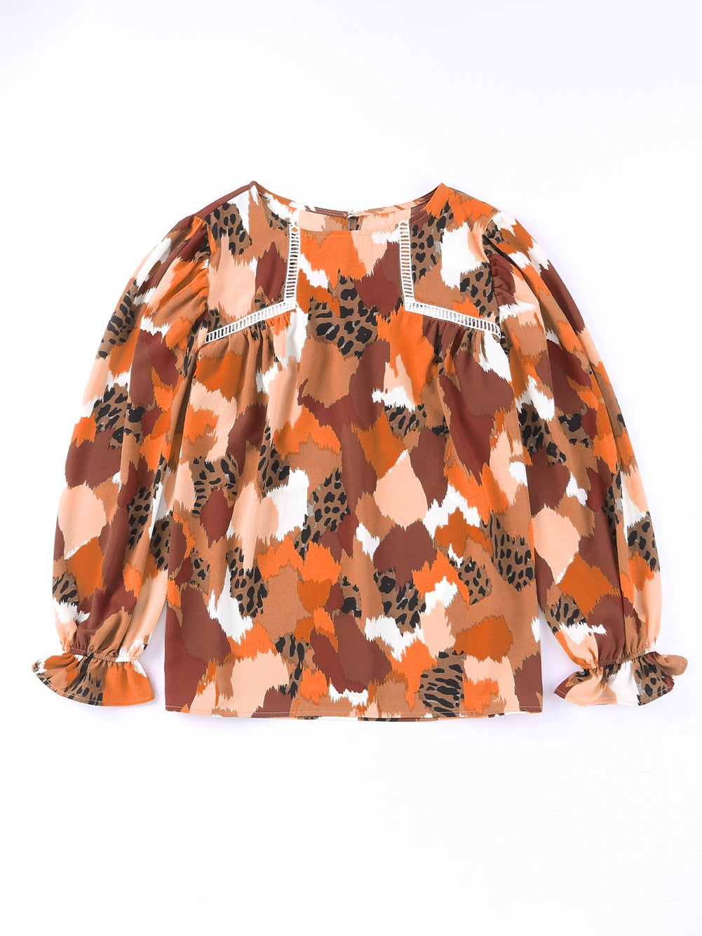 Abstract Leopard Print Puffy Sleeve Blouse from MsDressly
