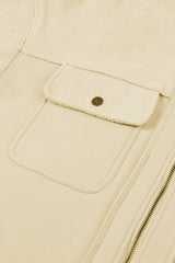 Apricot Flap Pocket Drawstring Hood Zip Up Jacket from MsDressly